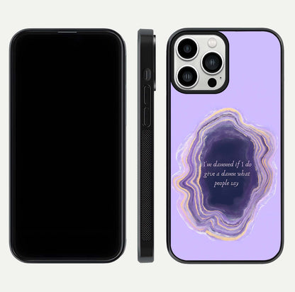 Damned People Quote Glass Case for iPhone 13 Pro Max dual-view layout displaying modern print and glass clarity
