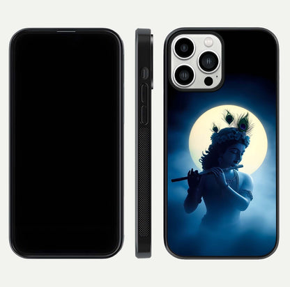 Divine Moon Flute Glass Case for iPhone 13 Pro Max dual-view layout displaying soft night tones and curved polish