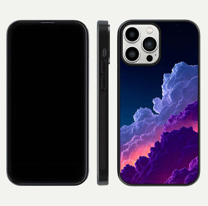 Dreamy Cloud Skies Glass Case for iPhone 13 Pro Max dual-view layout displaying calm sky art and smooth curve