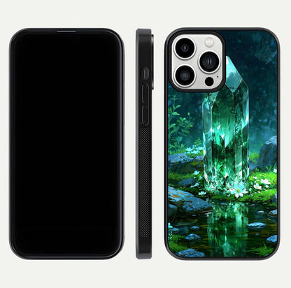 Emerald Light Crystal Glass Case for iPhone 13 Pro Max dual-view layout displaying gem-like tones and polished edge