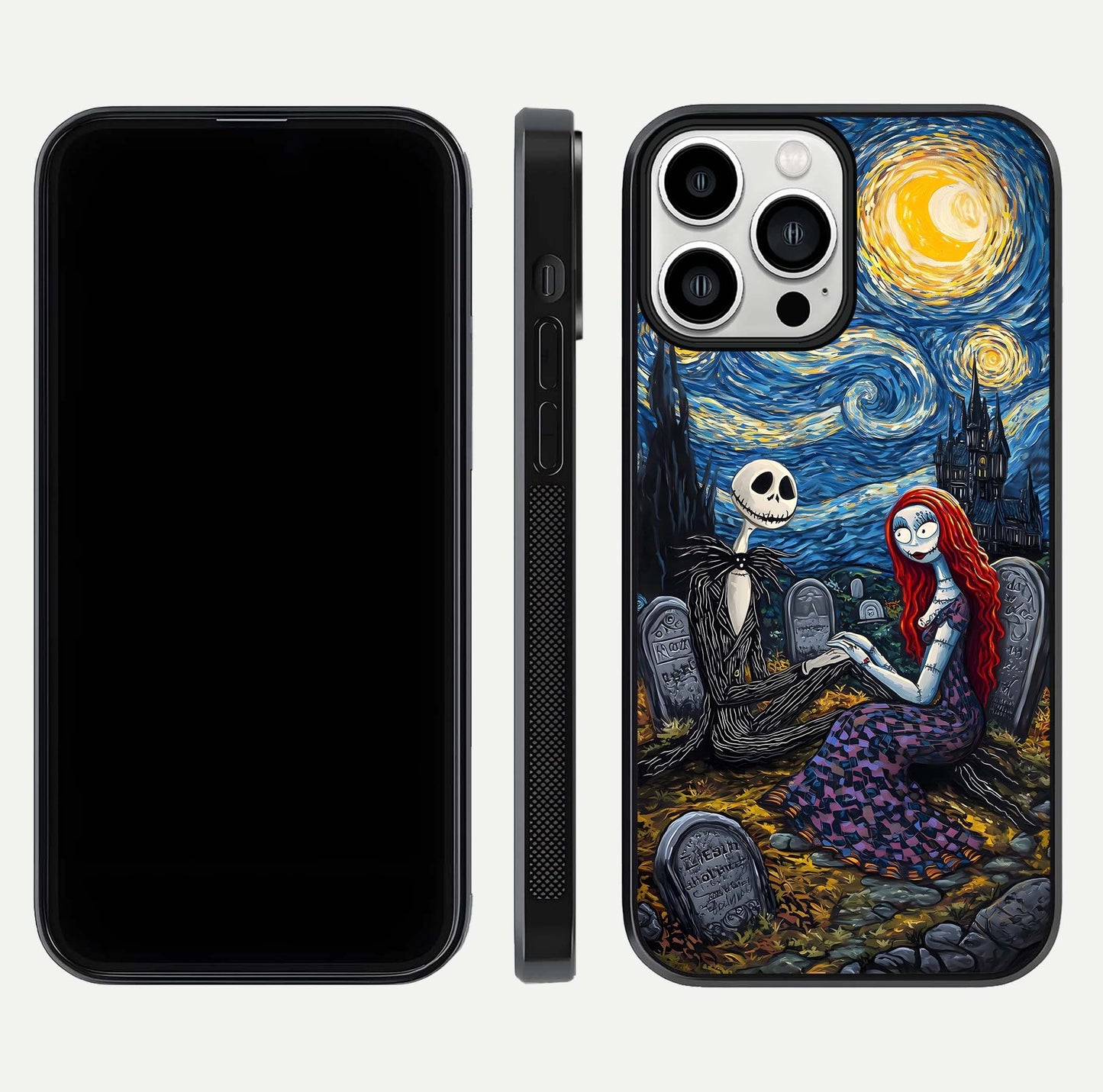Eternal Night Love Glass Case for iPhone 13 Pro Max dual-view layout displaying HD art and curved polish