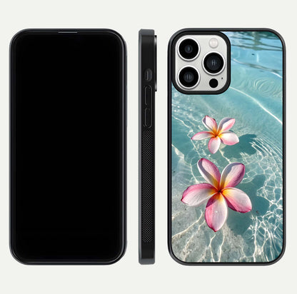 Floating Bloom Bliss Glass Case for iPhone 13 Pro Max dual-view layout displaying soft pastel flowers and curved glass