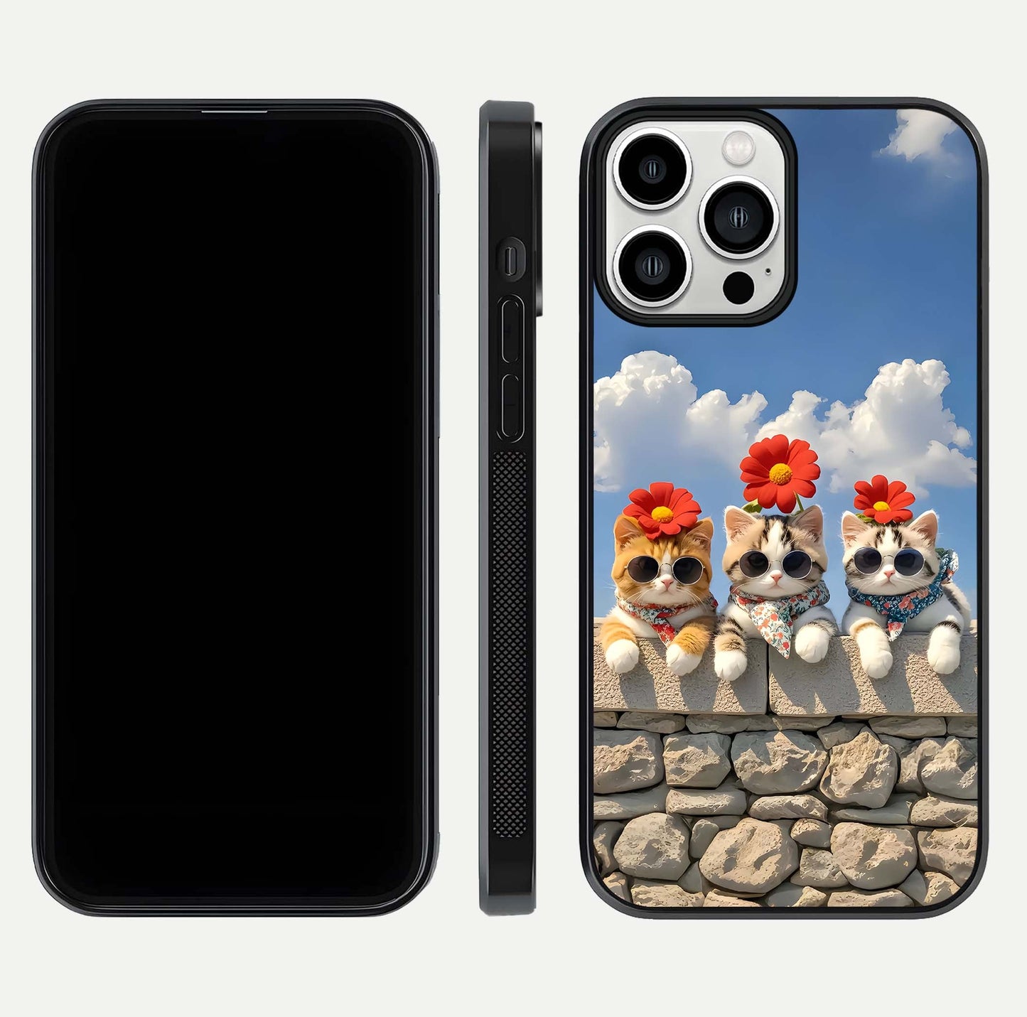 Floral Kitty Squad Glass Case for iPhone 13 Pro Max dual-view layout displaying vibrant tones and smooth edges