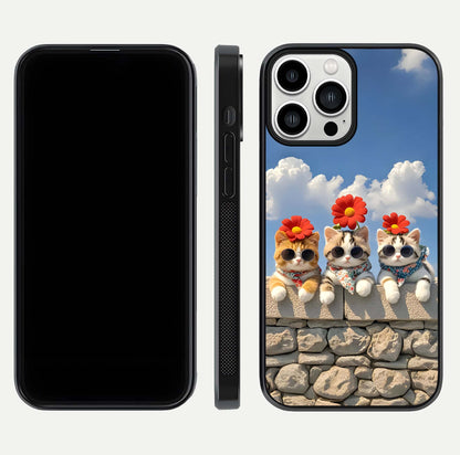 Floral Kitty Squad Glass Case for iPhone 13 Pro Max dual-view layout displaying vibrant tones and smooth edges