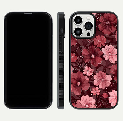 Flower Blush Bloom Glass Case for iPhone 13 Pro Max dual-view layout displaying HD print and smooth curves