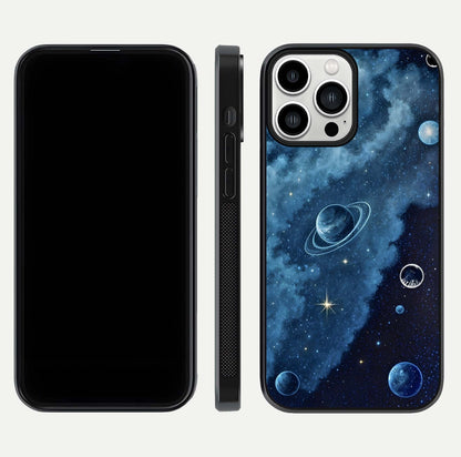 Galaxy Dream Space Glass Case for iPhone 13 Pro Max front and back view layout showing deep-space tones and curved edges