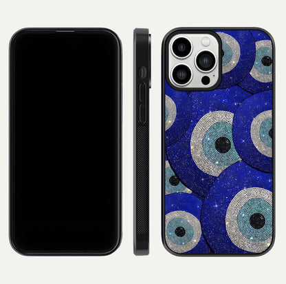 Galaxy Eye Flow Glass Case for iPhone 13 Pro Max front and back view layout displaying cosmic art and curved glass borders