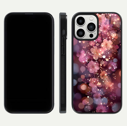 Glowing Petal Bliss Glass Case for iPhone 13 Pro Max front and back view layout displaying artistic floral design and curved glass