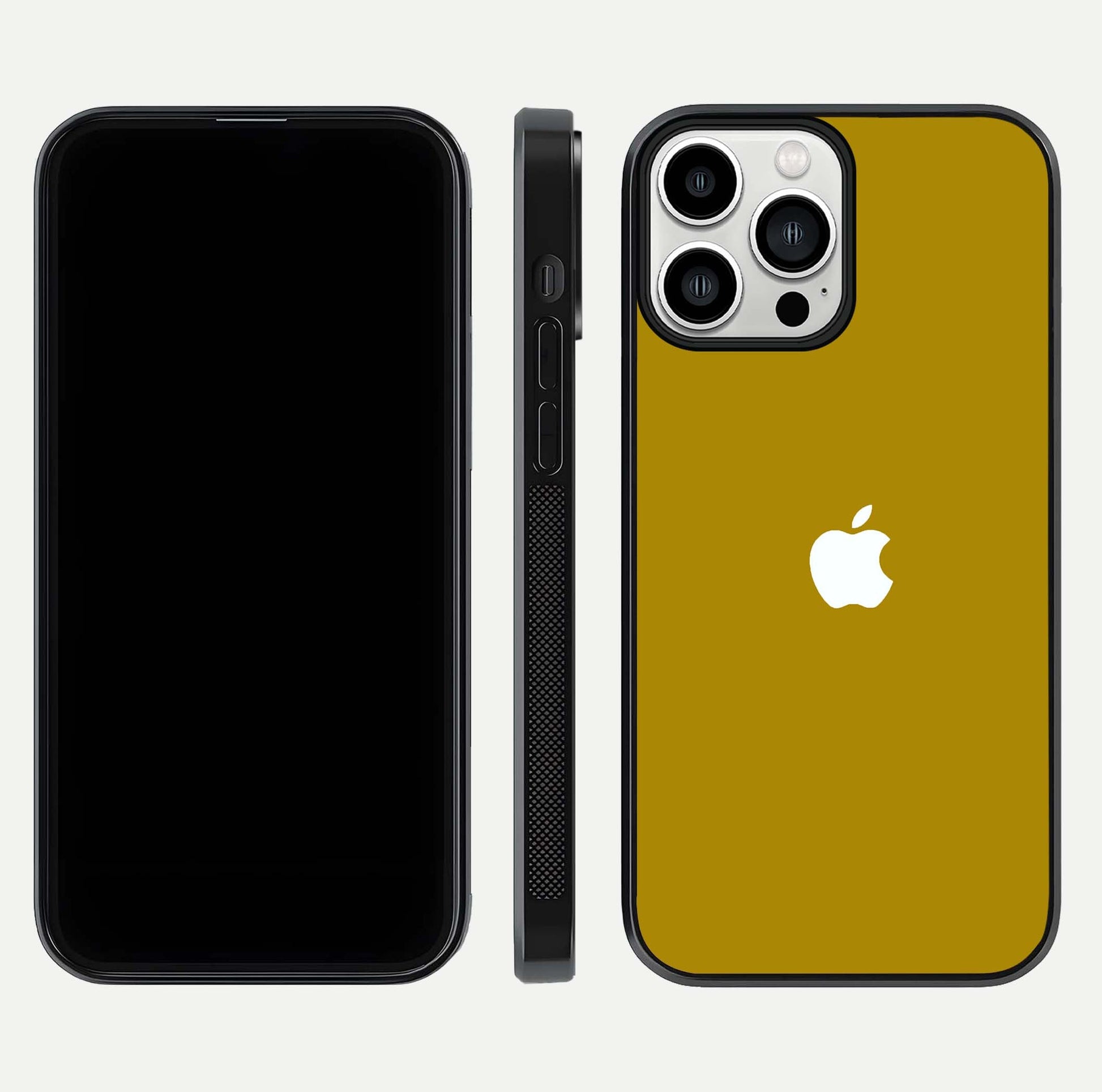 Golden Luxe Aura Glass Case for iPhone 13 Pro Max front and back view layout highlighting premium tone and curved glass