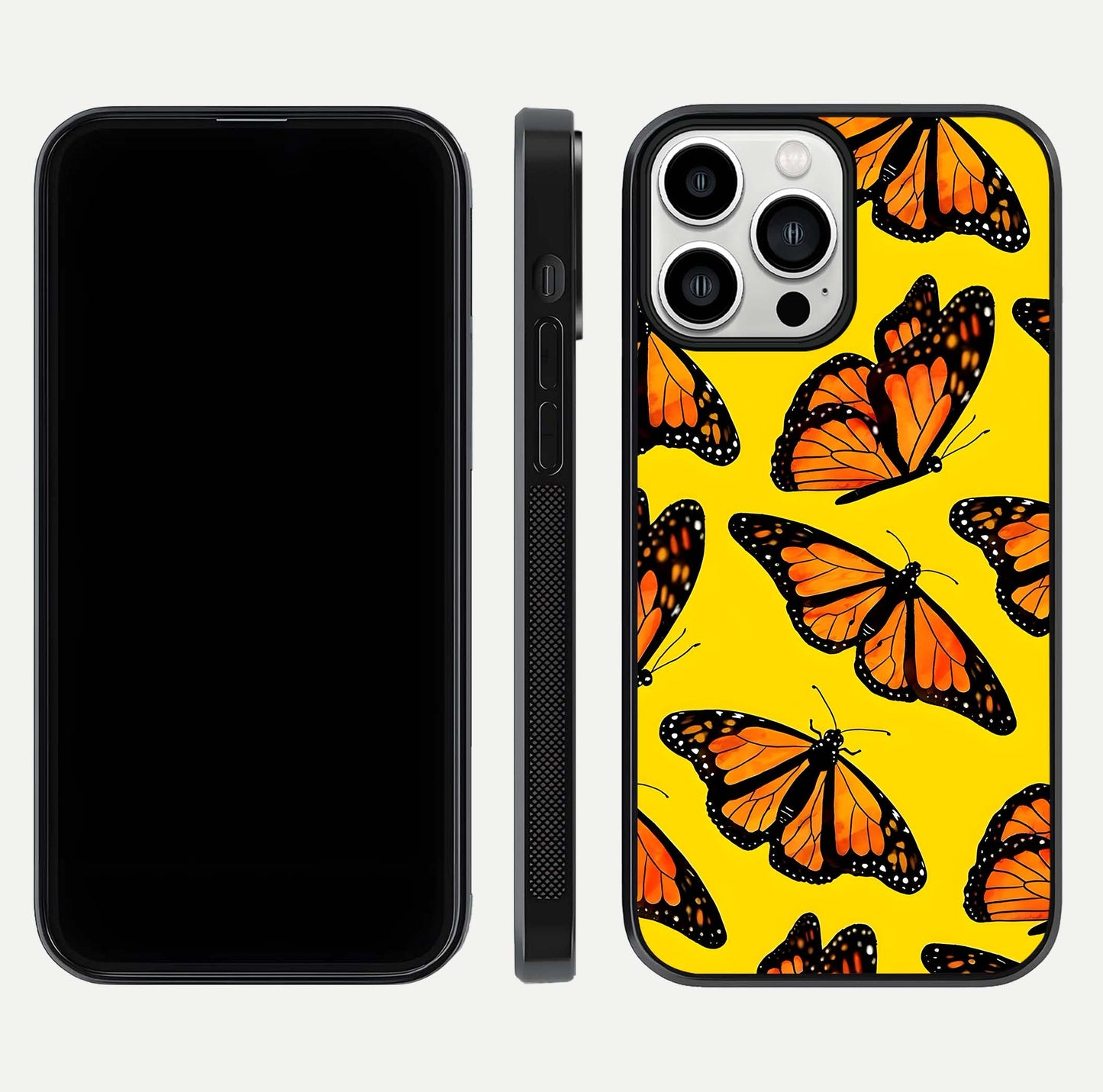 Golden Wing Flight Glass Case for iPhone 13 Pro Max front and back view layout highlighting graceful lines and curved glass