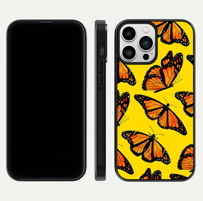 Golden Wing Flight Glass Case for iPhone 13 Pro Max front and back view layout highlighting graceful lines and curved glass