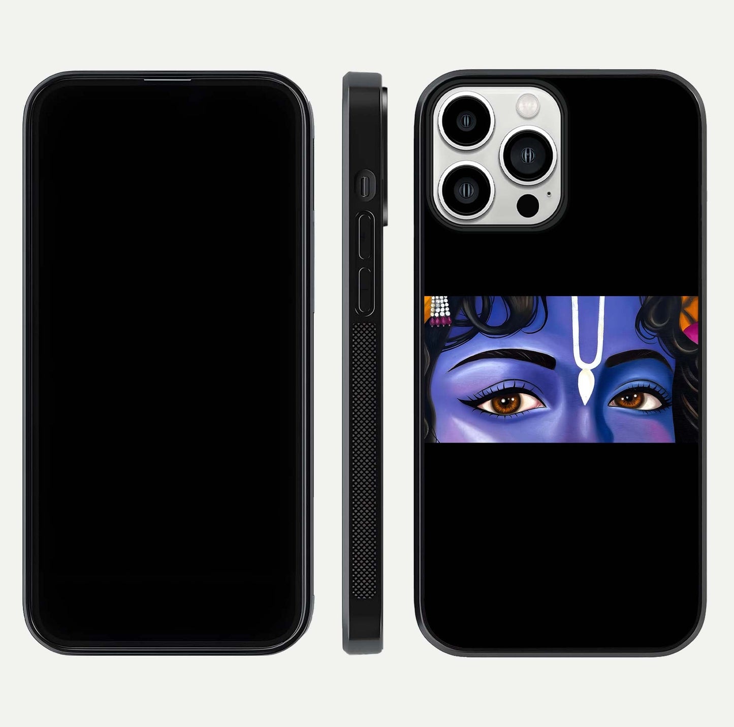 Krishna Eye Glass Case for iPhone 13 Pro Max front and back view layout highlighting detailed spiritual motif