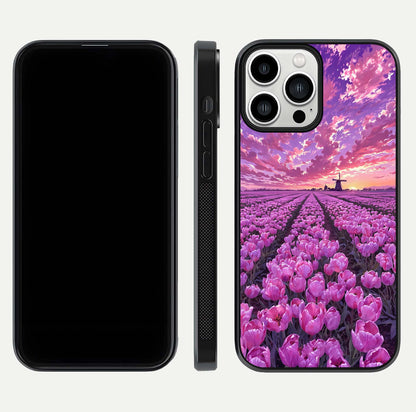Lavender Dream Skies Glass Case for iPhone 13 Pro Max front and back view layout highlighting dreamy sky gradient