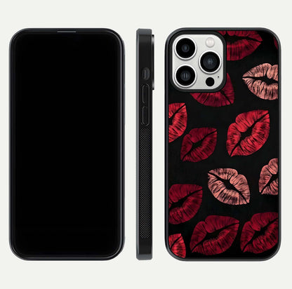 Midnight Kiss Love Glass Case for iPhone 13 Pro Max front & back view layout showing romantic theme and smooth curves