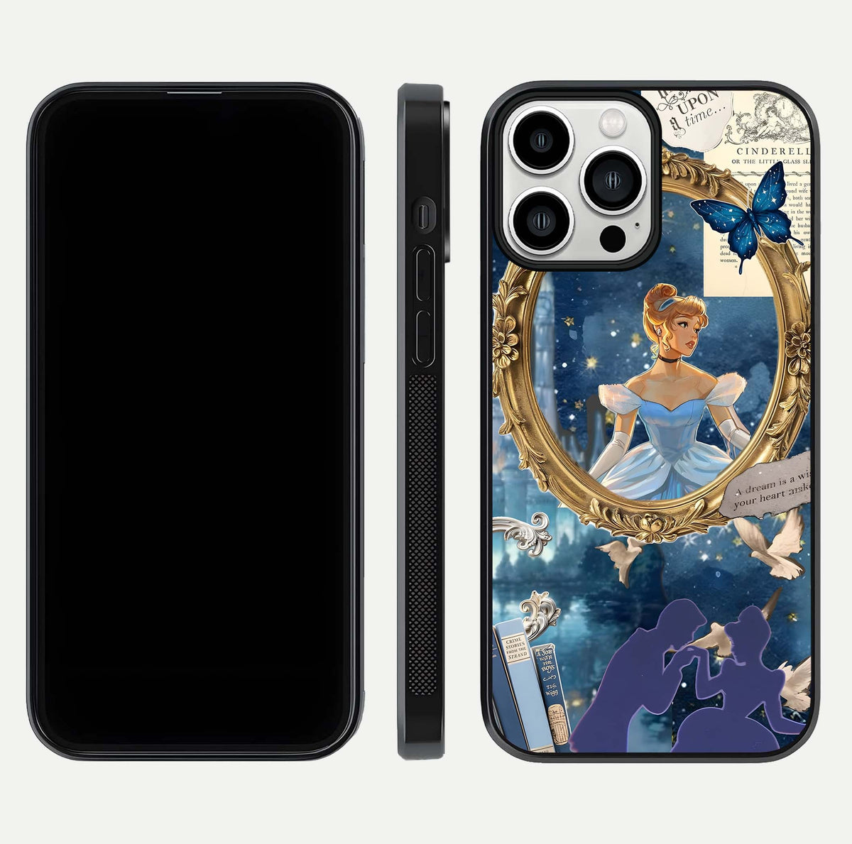 Midnight Queen Glass Case for iPhone 13 Pro Max front & back layout displaying regal tones and smooth edges