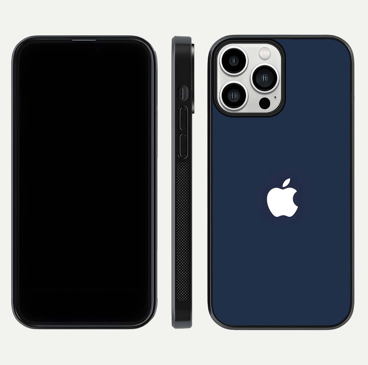 Minimal Apple Night Glass Case for iPhone 13 Pro Max front & back layout highlighting simplicity and edge curve