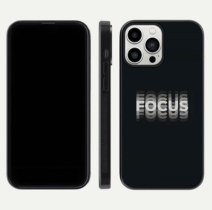 Mono Focus Vision Glass Case for iPhone 13 Pro Max front & back layout showing clean focus lines and curved edges