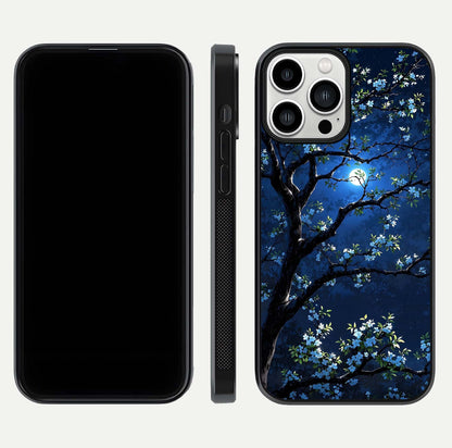 Mystic Floral Night Glass Case for iPhone 13 Pro Max front & back layout showing elegant floral art and smooth edges
