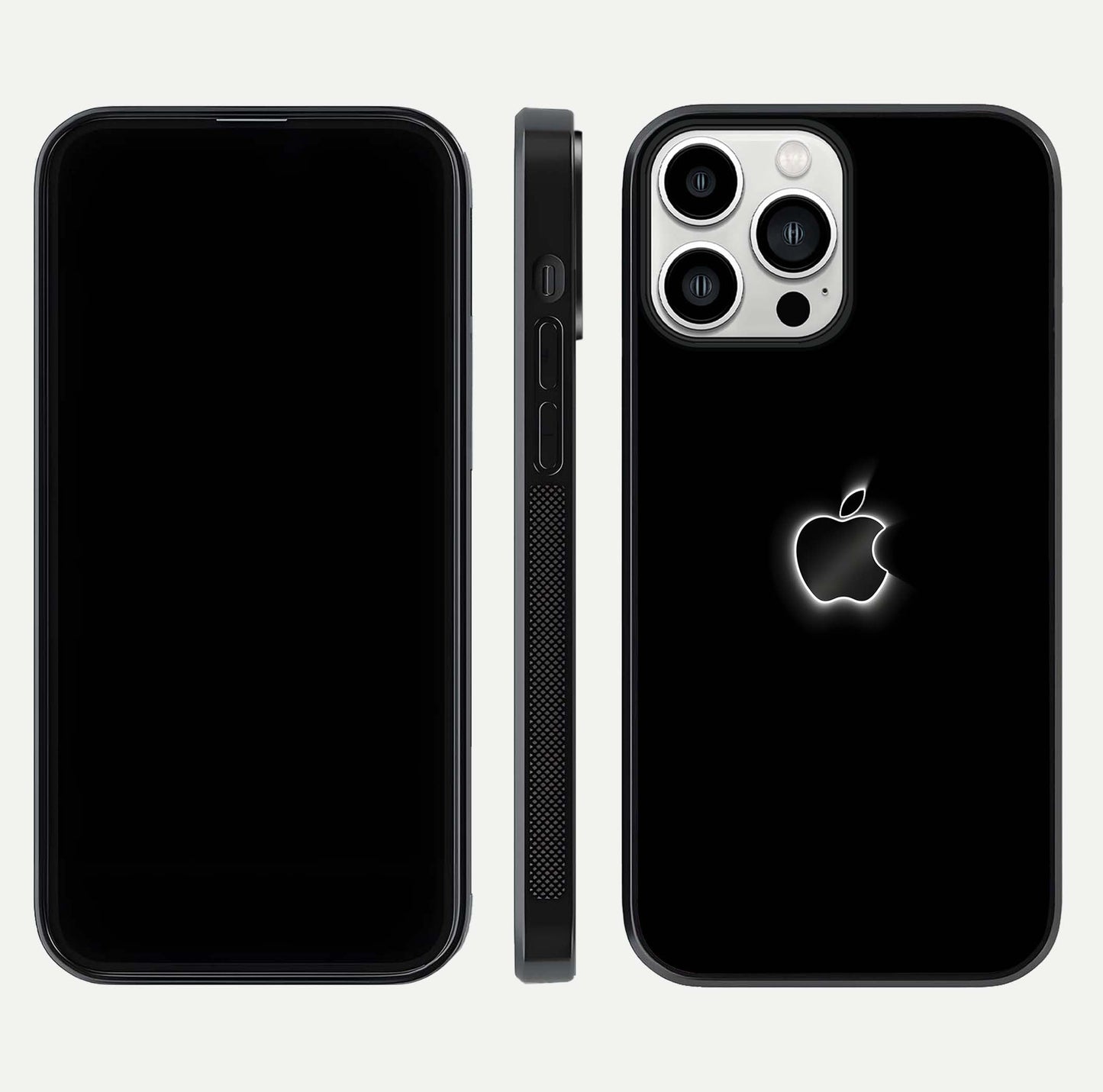 Neon Apple Glow Glass Case for iPhone 13 Pro Max front & back layout showing bright tones and edge curve