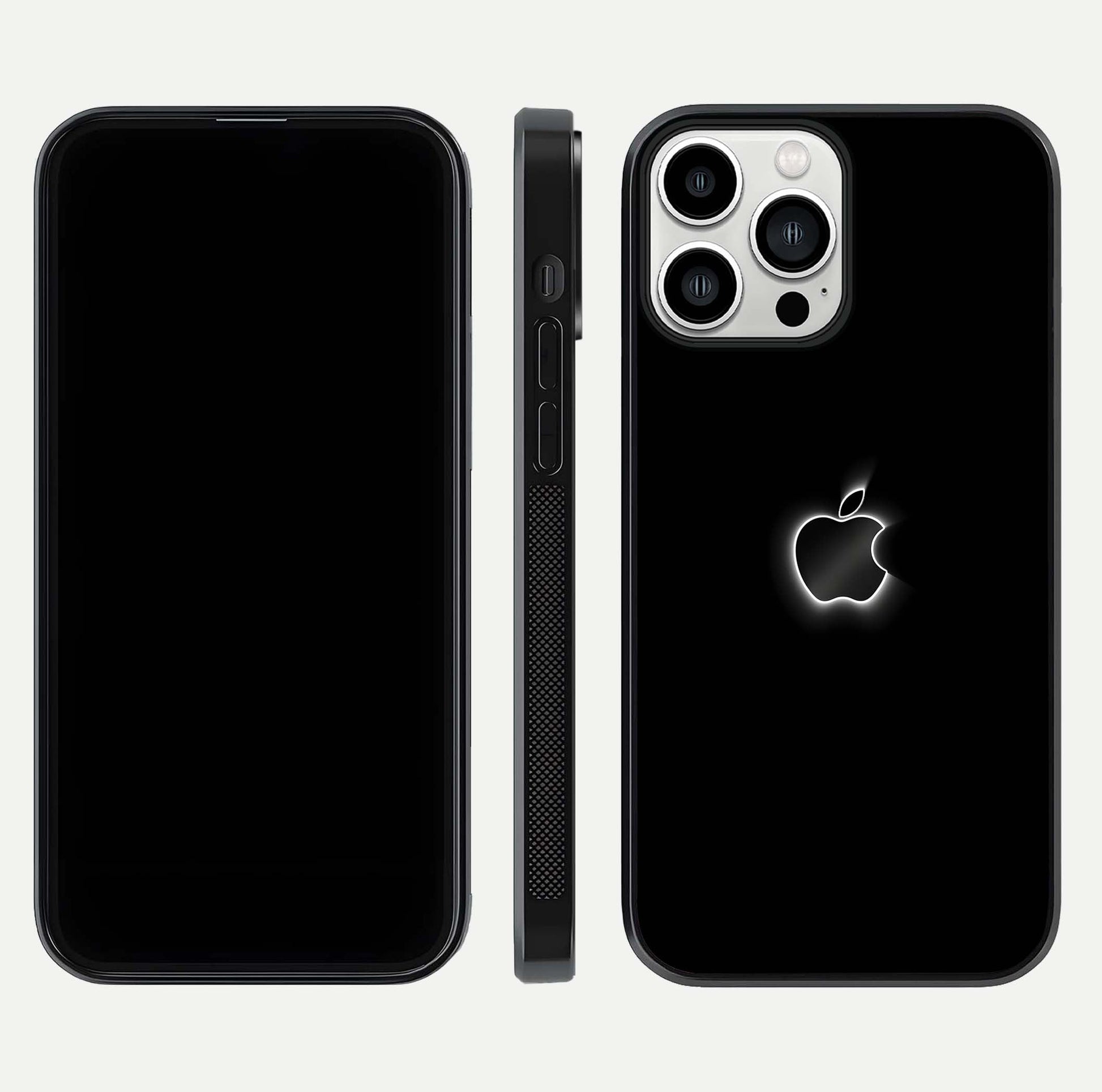 Neon Apple Glow Glass Case for iPhone 13 Pro Max front & back layout showing bright tones and edge curve