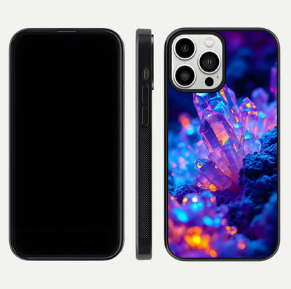 Neon Aura Shards Glass Case for iPhone 13 Pro Max front & back layout showing vivid tones and edge finish