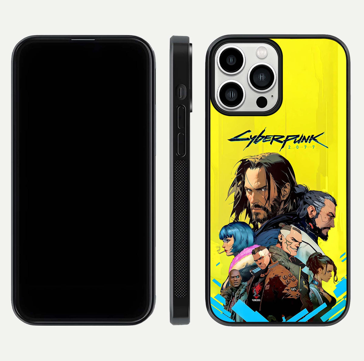 Neon Rebel Genesis Glass Case for iPhone 13 Pro Max front & back layout highlighting futuristic theme and curves