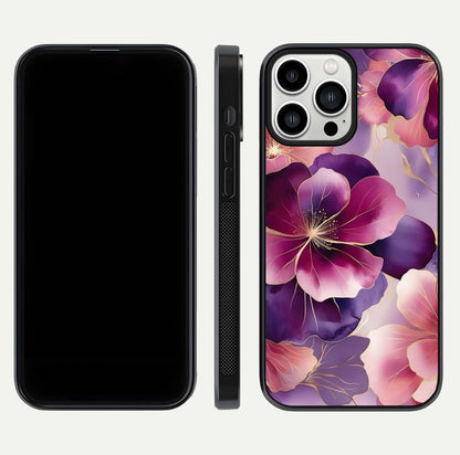 Pink Bouquet Florals Glass Case for iPhone 13 Pro Max front & back layout highlighting vivid petals and smooth edges