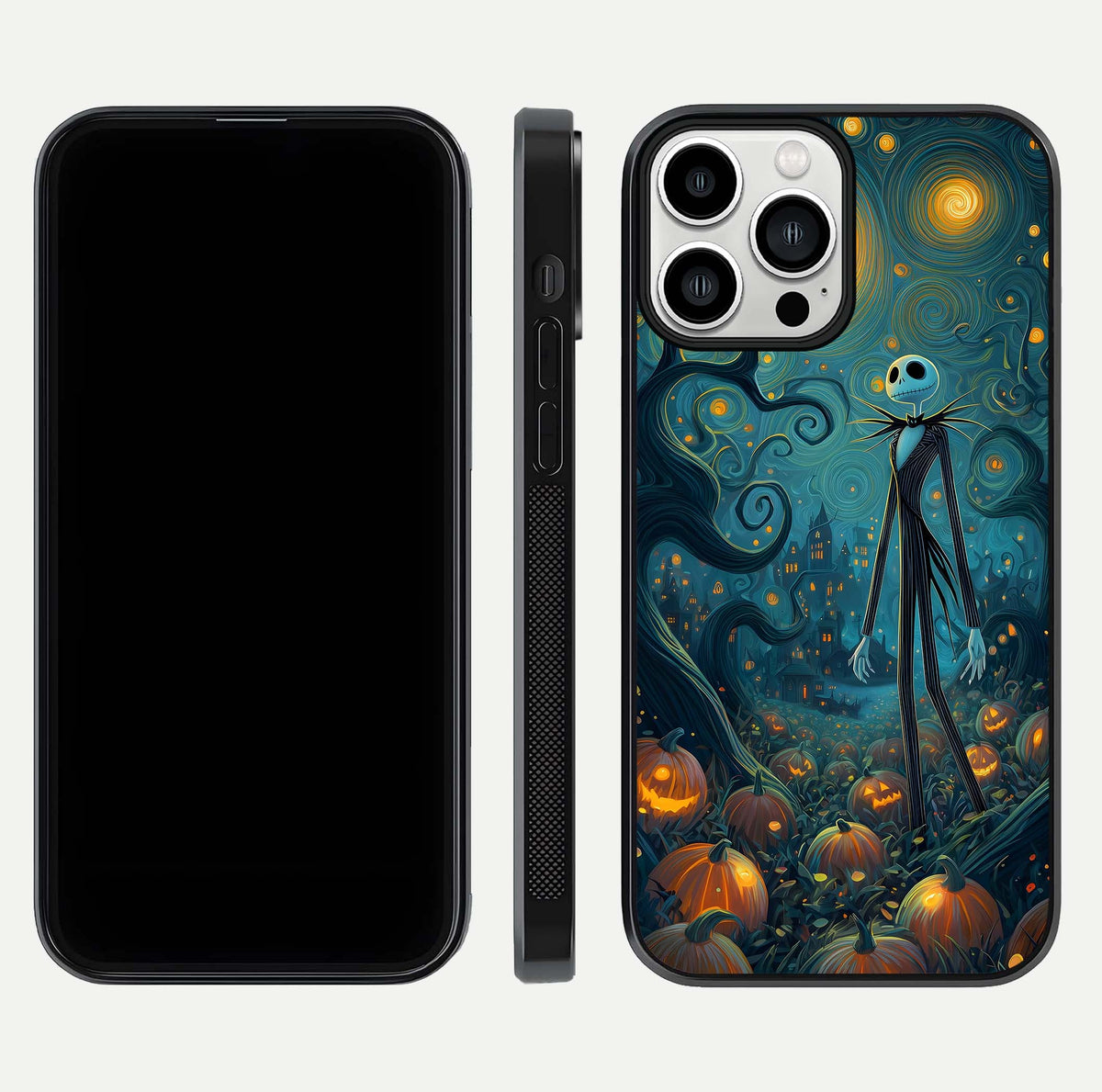 Pumpkin Moonlight Tale Glass Case for iPhone 13 Pro Max front & back layout showing festive orange tone and edges