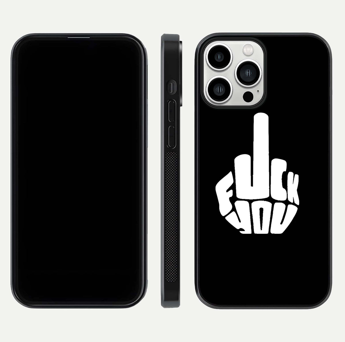 Rebel Mode On Glass Case for iPhone 13 Pro Max front & back layout showing minimal tone and clean edge fit