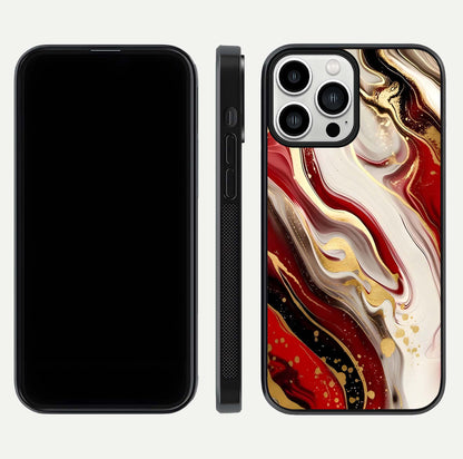 Red & White Marble Glass Case For iPhone 13 Pro Max
