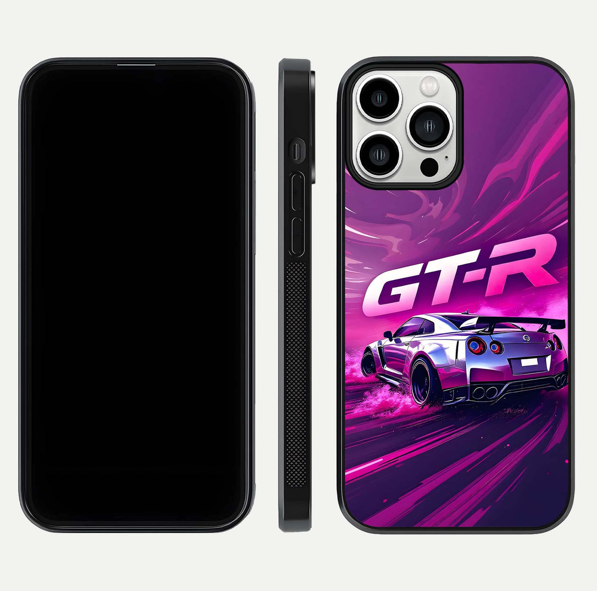 Speed Drift Legend Glass Case for iPhone 13 Pro Max front & back layout showing bold tones and smooth edges