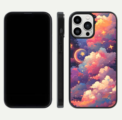 Starlit Dream Clouds Glass Case for iPhone 13 Pro Max front & back layout showing gradient tones and smooth edge