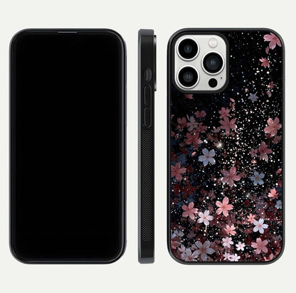 Starlit Flower Dreams Glass Case for iPhone 13 Pro Max front & back layout showing soft bloom design and curved edge