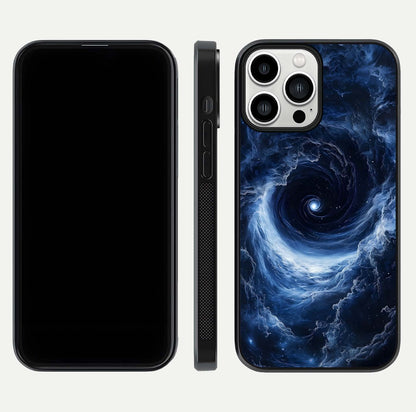 Stunning Galaxy Glass Case for iPhone 13 Pro Max front & back layout showing deep cosmic hues and clean edges