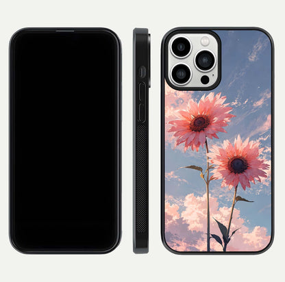 Sunlit Daisy Glow Glass Case for iPhone 13 Pro Max front & back layout showing vibrant sunlight hues and clean edge