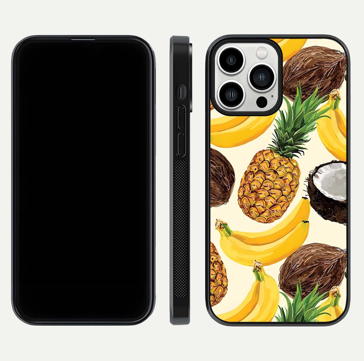 Triple Flowers With Sky Glass Case for iPhone 13 Pro Max front & back layout showing vivid tones and glossy surface