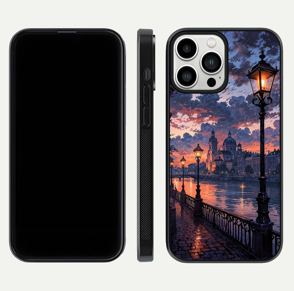 Twilight Garden Swing Glass Case for iPhone 13 Pro Max front & back layout showing garden art and clean edge