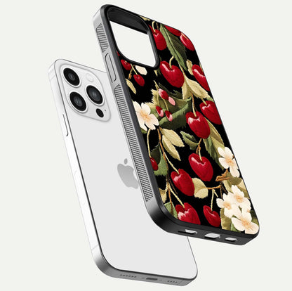 Bloom Thread Art Glass Case for iPhone 13 Pro Max floating mockup showing premium reflection and stitched art vibe