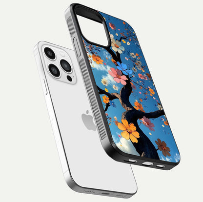 Blossom Dream Sky Glass Case for iPhone 13 Pro Max floating dual-mockup displaying smooth finish and elegant sky tones
