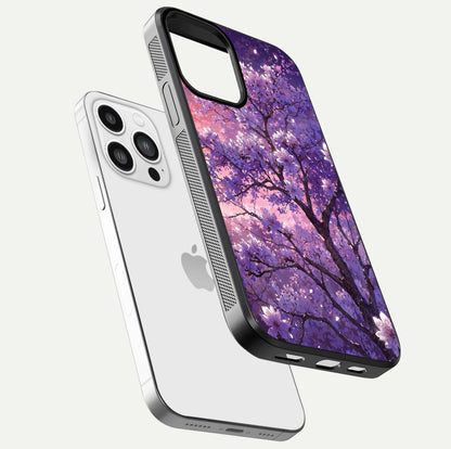 Blossom Tree Glass Case for iPhone 13 Pro Max floating dual-mockup displaying texture detail and curved edges