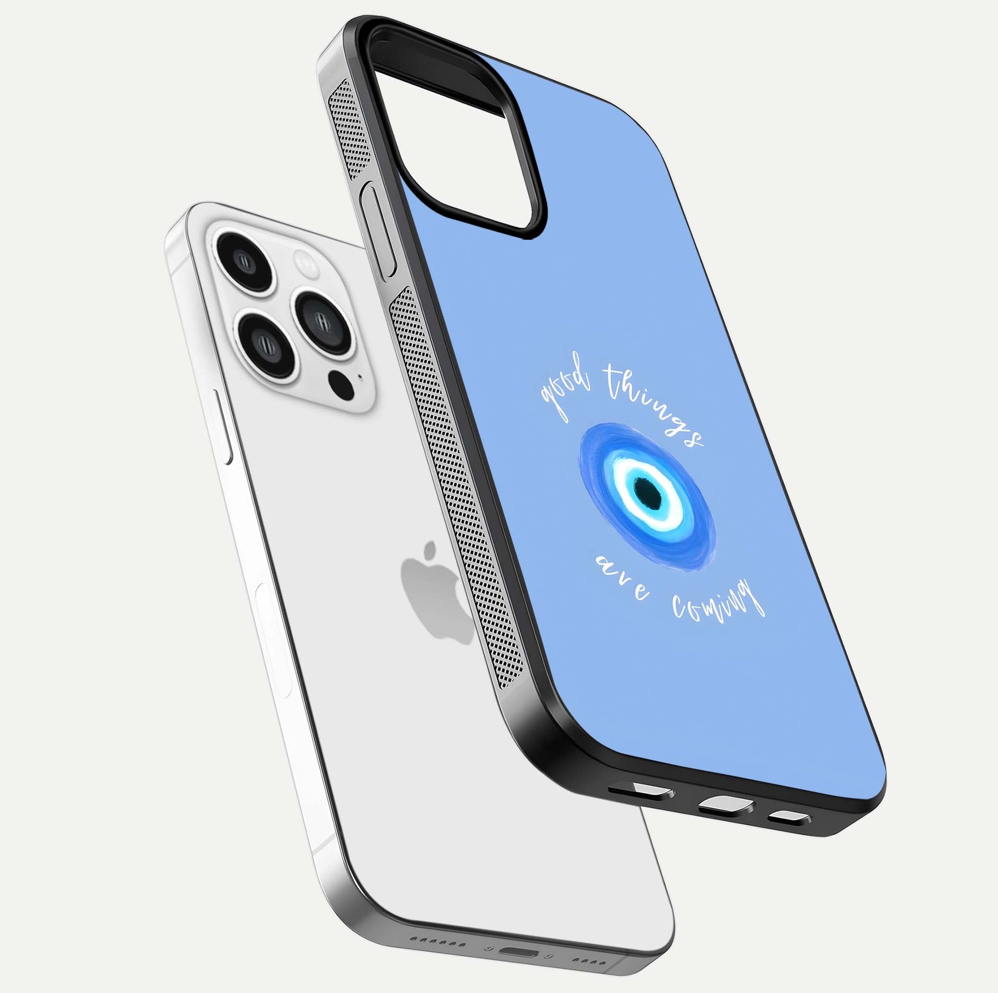 Bright Future Ahead Glass Case for iPhone 13 Pro Max floating mockup showing sleek design and positive quote print