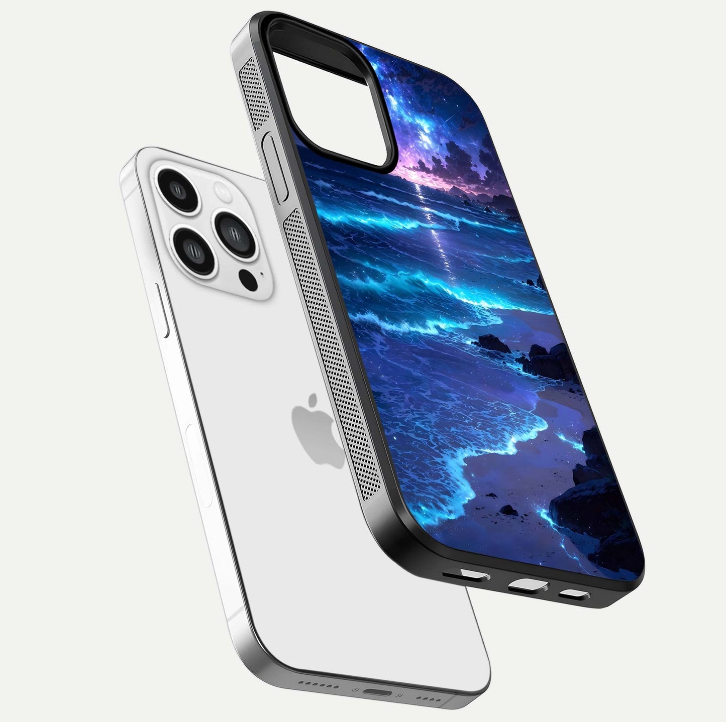 Classic Damn Look Glass Case for iPhone 13 Pro Max floating mockup emphasizing HD gloss and stylish edges