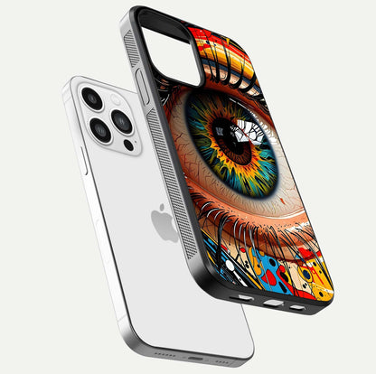 Colorful Eye Glass Case for iPhone 13 Pro Max floating mockup showing bright contrast and gloss clarity