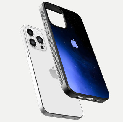 Cosmic Blue Apple Glass Case for iPhone 13 Pro Max floating mockup showing HD gloss and deep space gradient