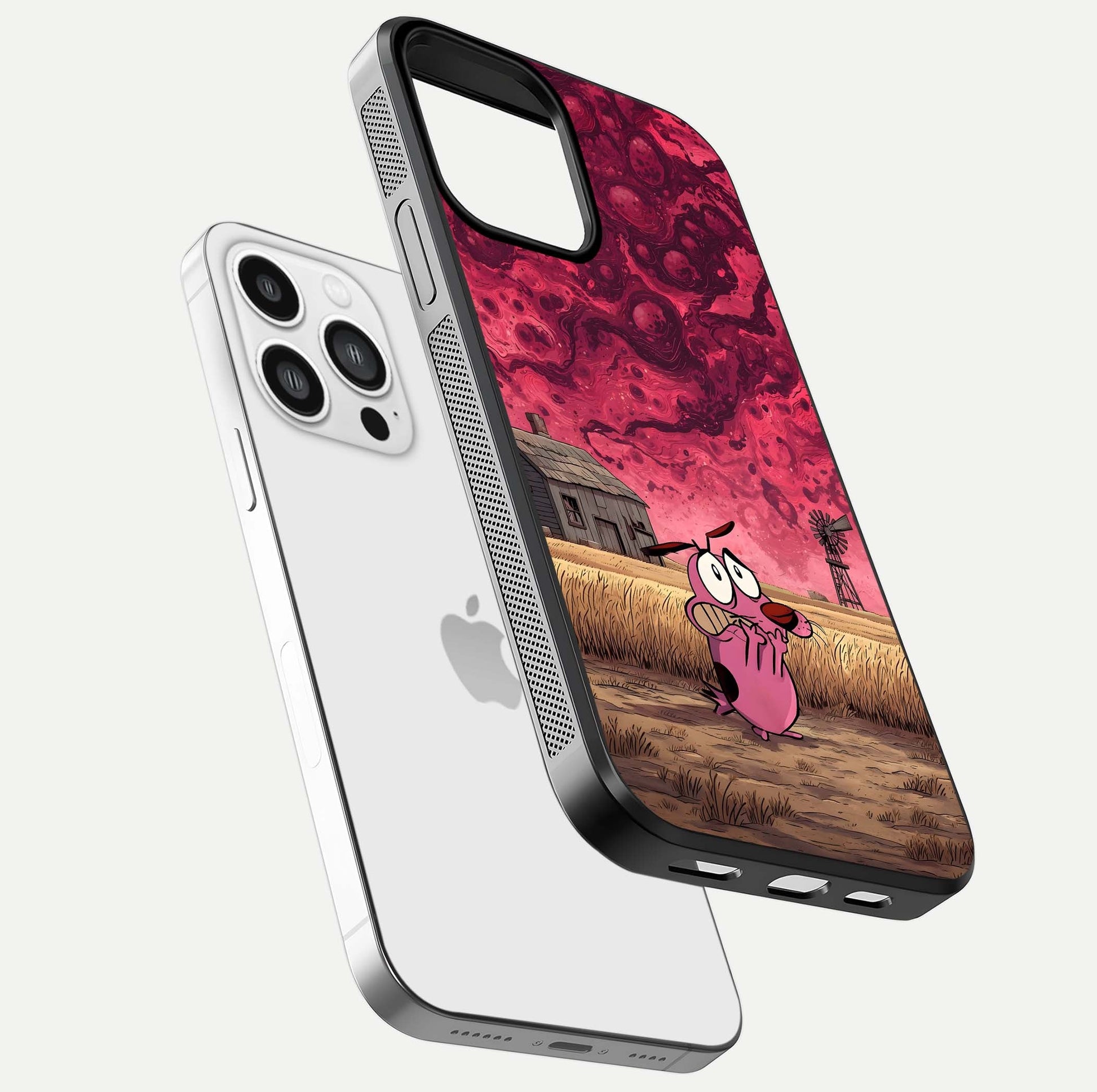 Courage Under Sky Glass Case for iPhone 13 Pro Max floating mockup showing shine reflection and clean edges