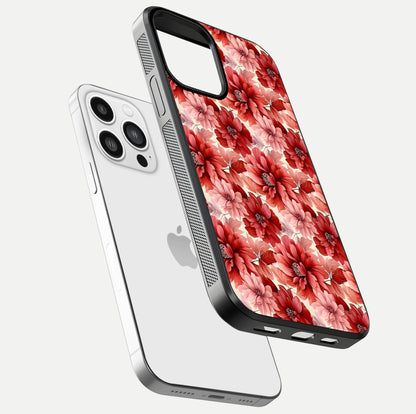 Crimson Love Petals Glass Case for iPhone 13 Pro Max floating mockup showing HD gloss and vivid detail