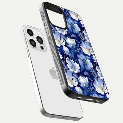 Cute Floral Patterns Glass Case for iPhone 13 Pro Max floating mockup showing shine depth and design clarity