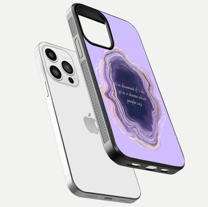 Damned People Quote Glass Case for iPhone 13 Pro Max floating mockup showing gloss reflection and text balance