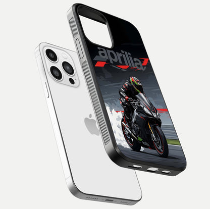 Dark Aprilla Glass Case for iPhone 13 Pro Max floating mockup showing glossy contrast and texture clarity