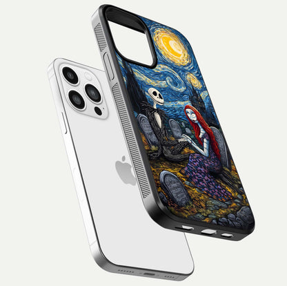 Eternal Night Love Glass Case for iPhone 13 Pro Max floating mockup showing gloss brightness and romantic vibe
